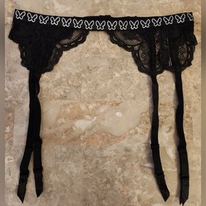 XS/S M/L Victoria's Secret Butterfly Shine Strap Lace Garter Belt Black